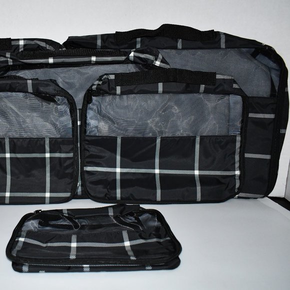 Thirty One  Packing Cube Deluxe Set  in  Black Windowpane Plaid  Set of 5 NWT - Picture 3 of 8